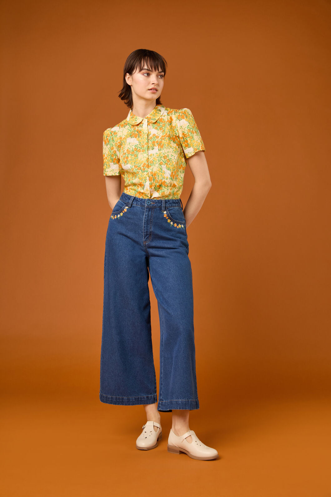 Cat Embroidered Denim Jean