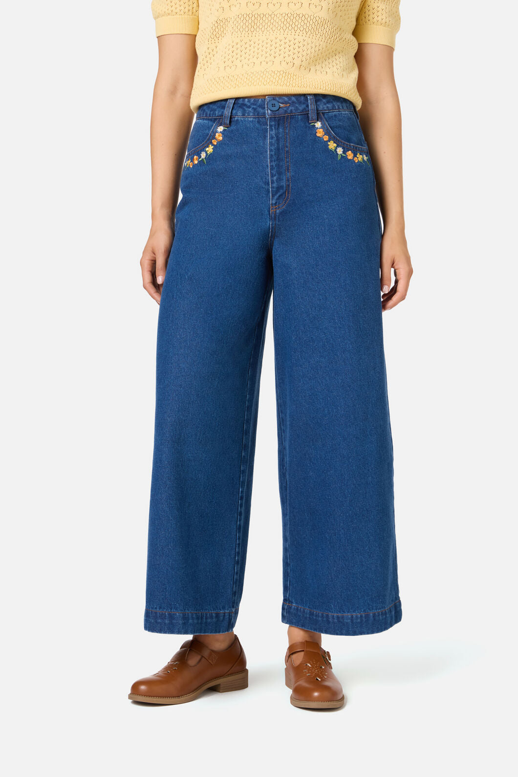 Cat Embroidered Denim Jean