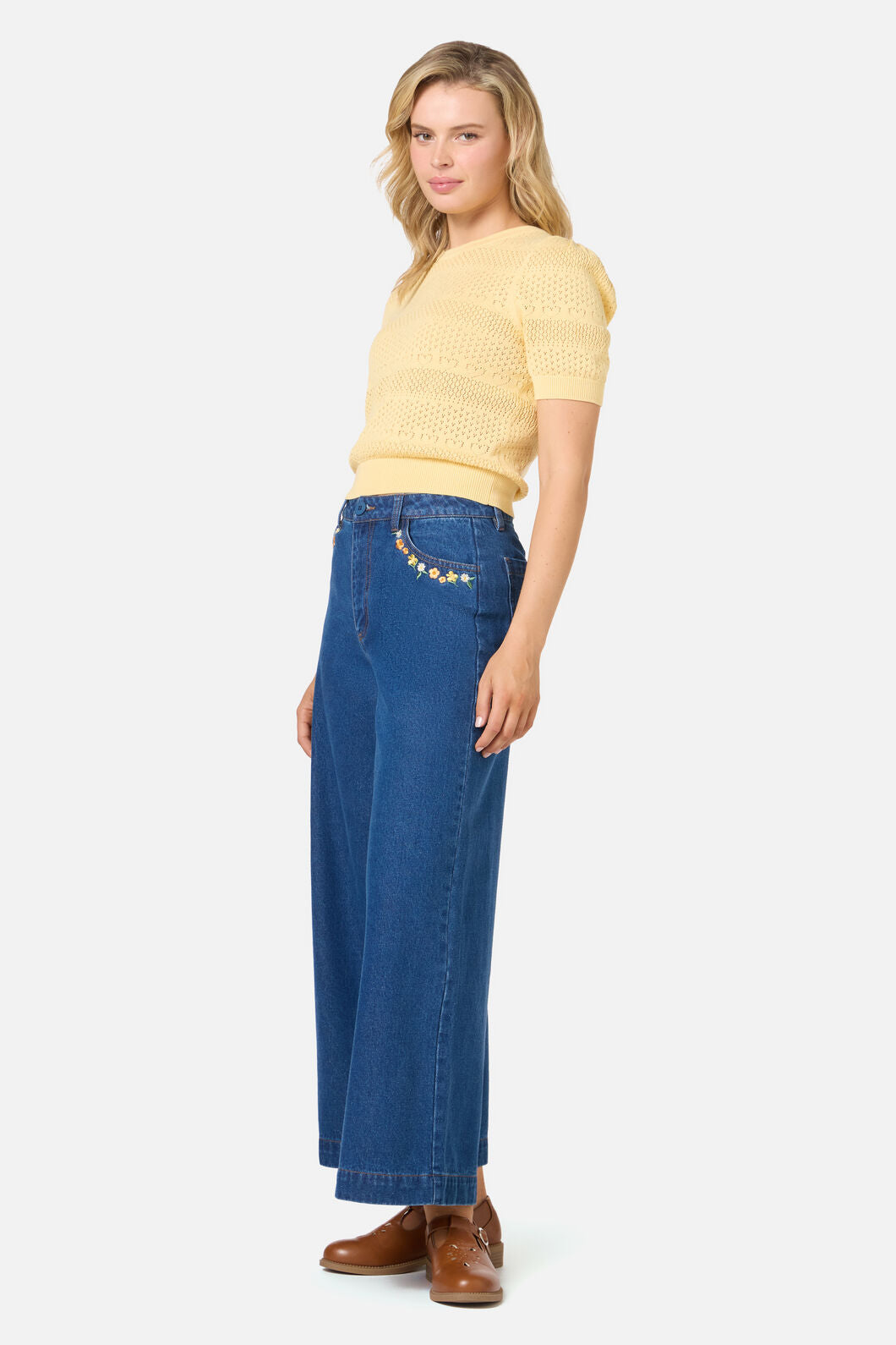 Cat Embroidered Denim Jean