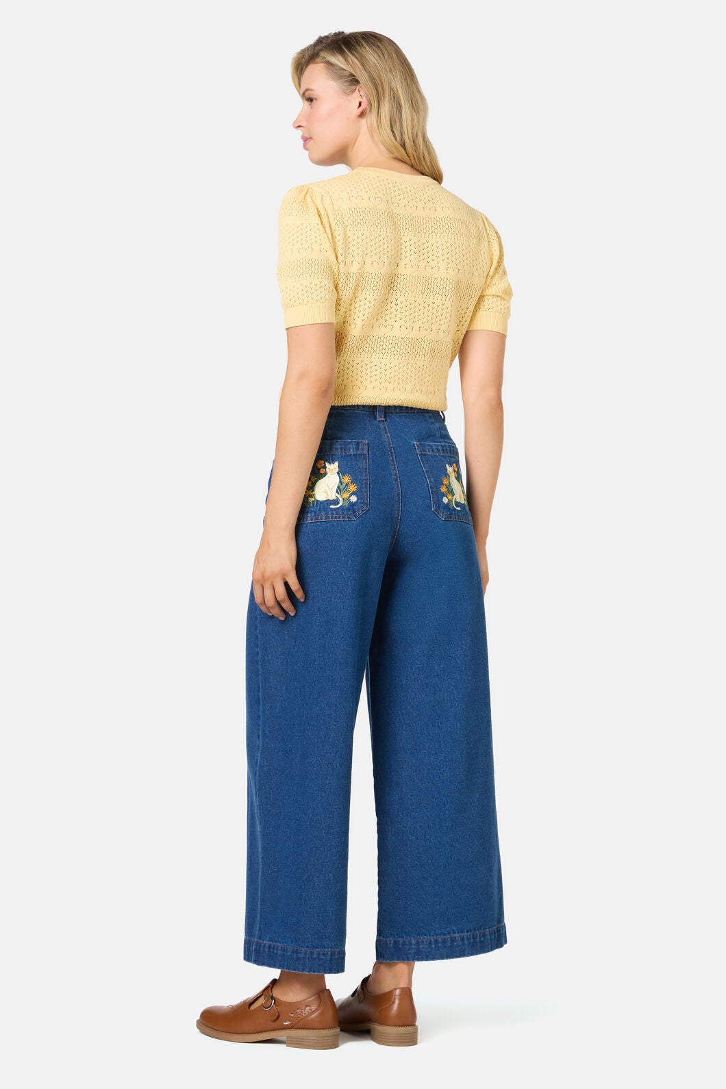 Cat Embroidered Denim Jean