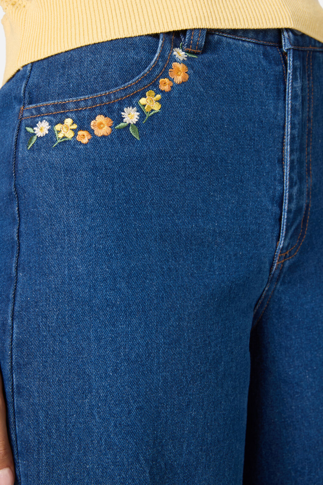 Cat Embroidered Denim Jean