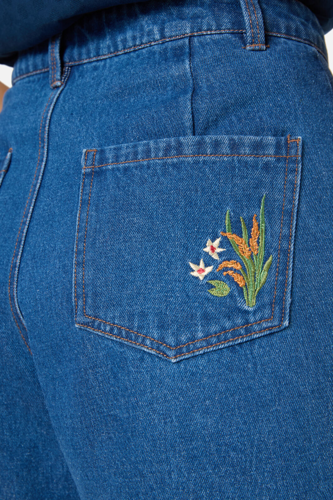 Swan Embroidered Denim Short