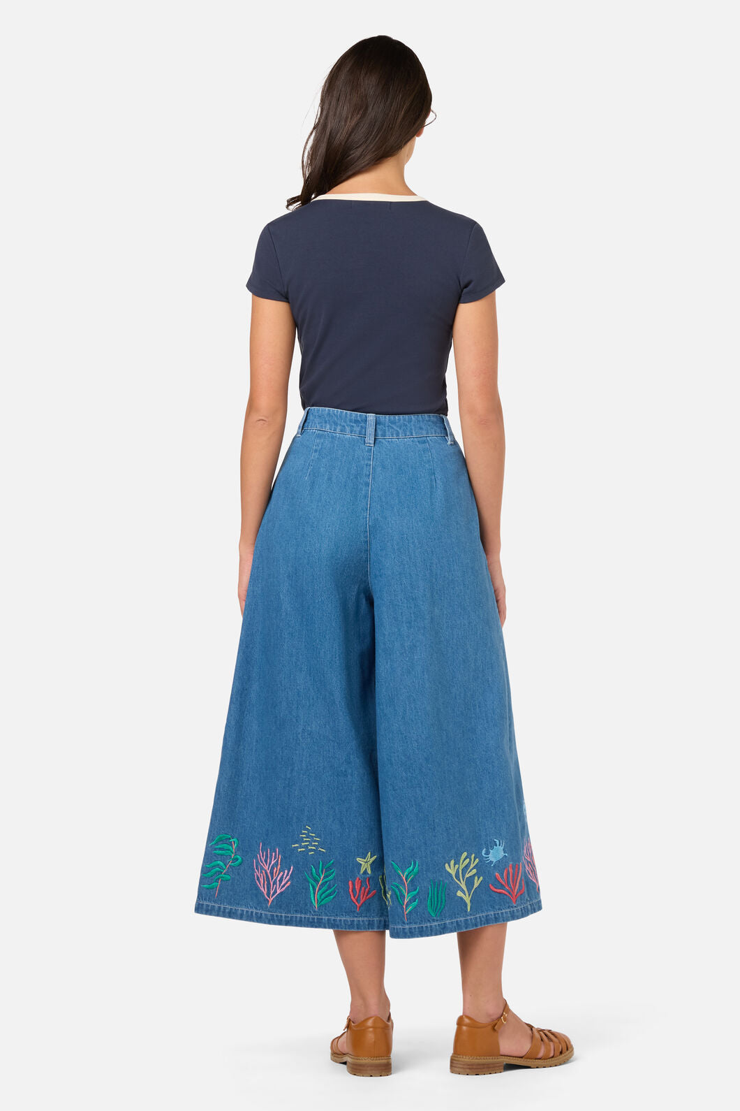 Sea Embroidered Denim Culotte