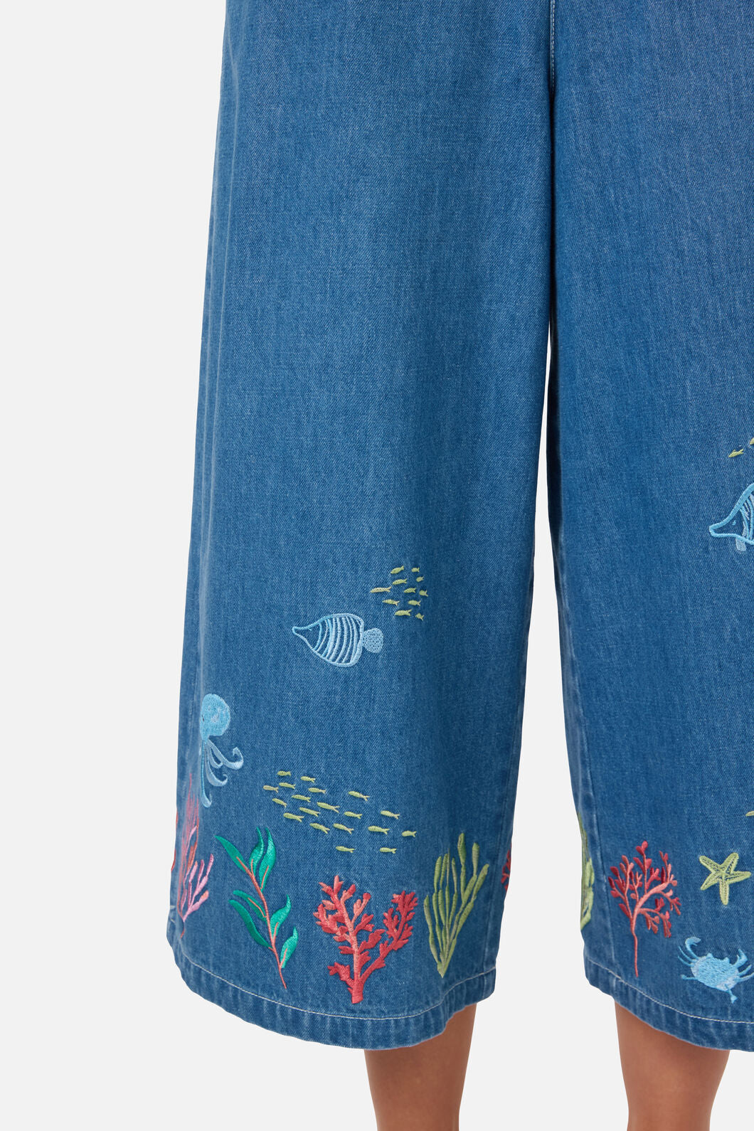Sea Embroidered Denim Culotte