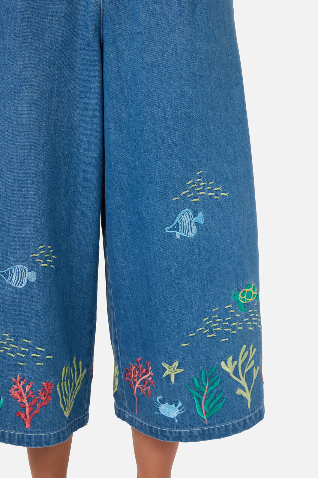 Sea Embroidered Denim Culotte