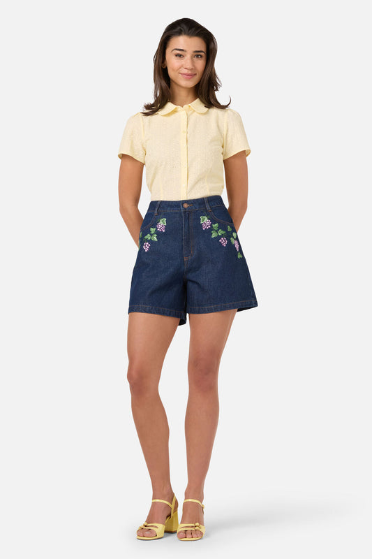 Grapes Embroidered Denim Short