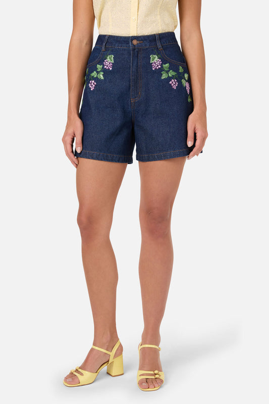 Grapes Embroidered Denim Short