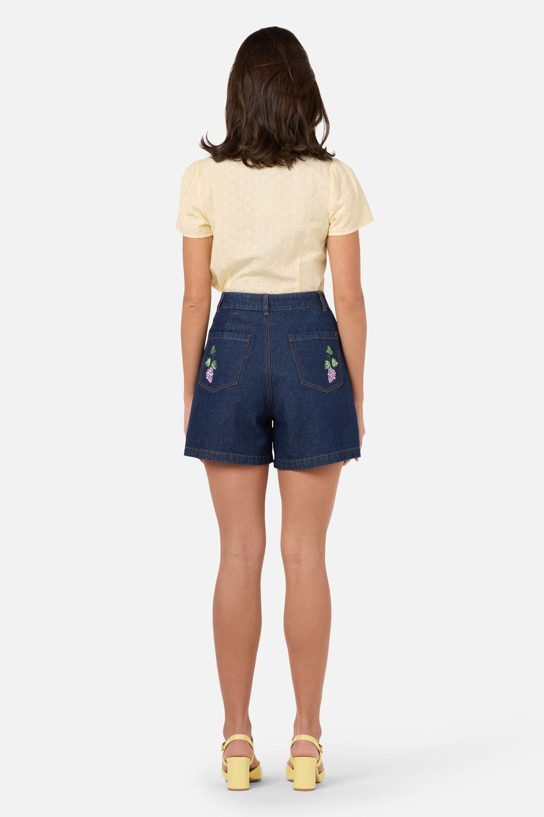Grapes Embroidered Denim Short