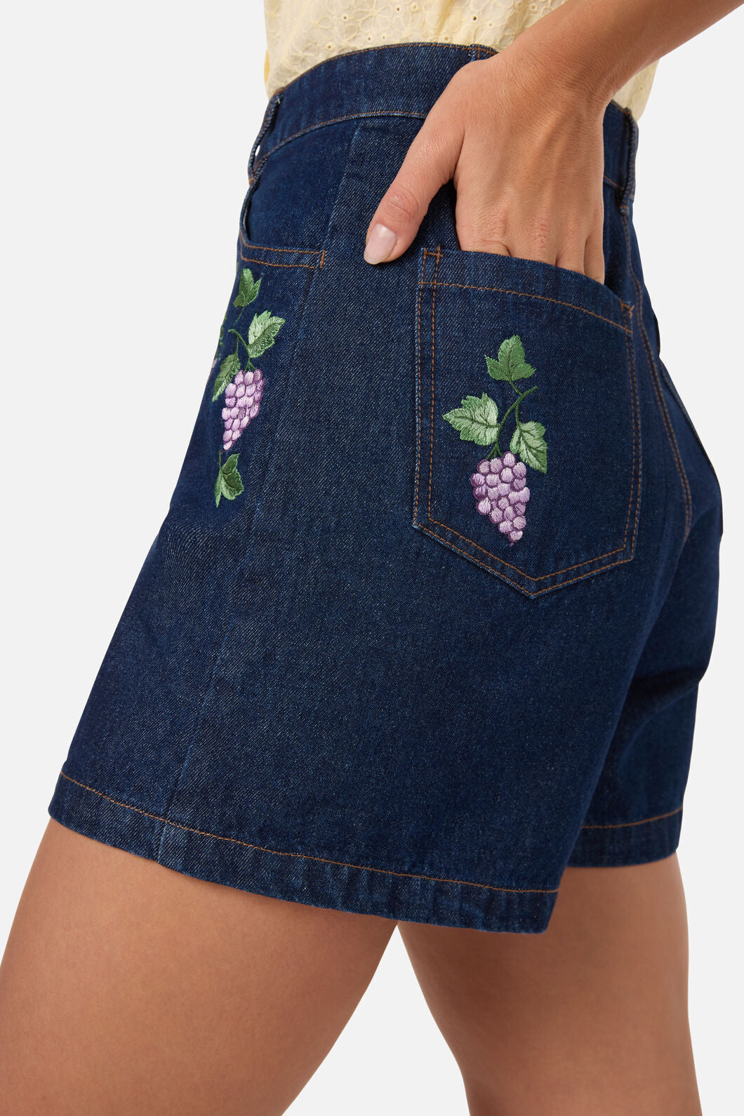 Grapes Embroidered Denim Short