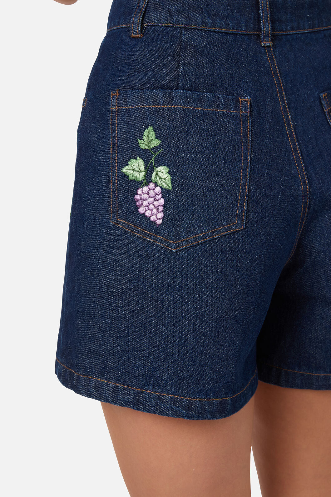 Grapes Embroidered Denim Short
