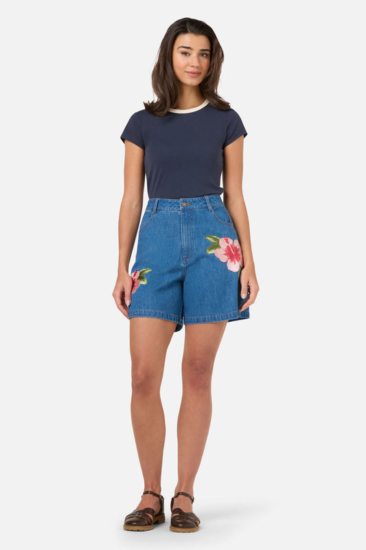 Hibiscus Emb Denim Short