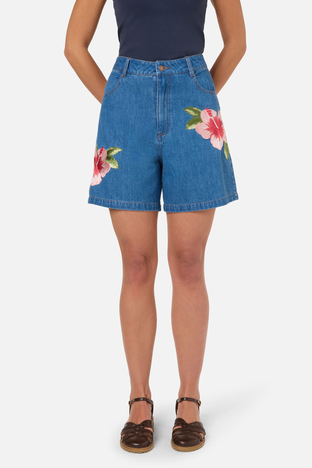 Hibiscus Emb Denim Short