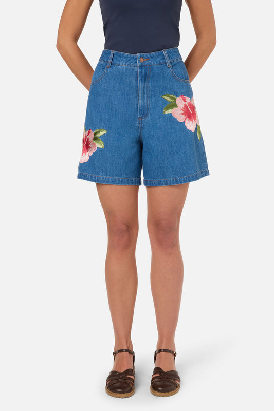 Hibiscus Emb Denim Short