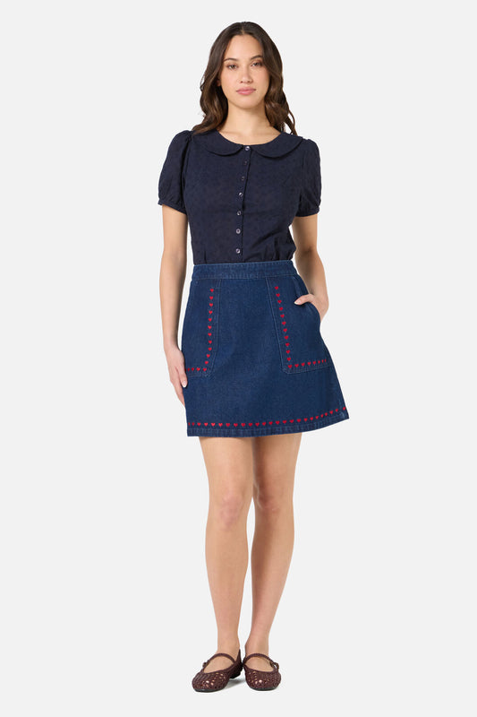 Sweet Heart Emb Denim Skirt