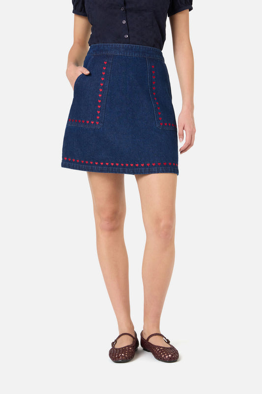 Sweet Heart Emb Denim Skirt