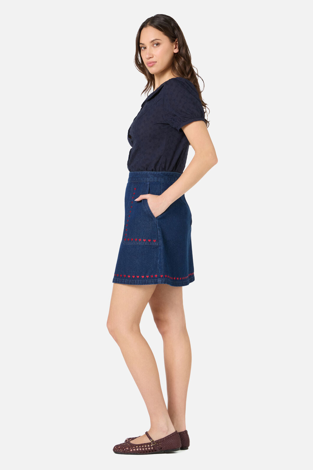 Sweet Heart Emb Denim Skirt