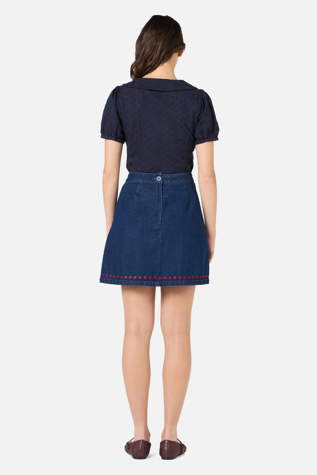 Sweet Heart Emb Denim Skirt