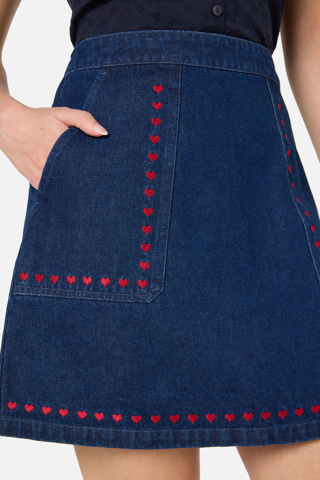 Sweet Heart Emb Denim Skirt