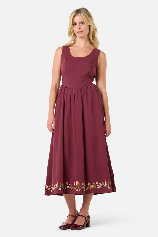 Apple & Robin Emb Midi Dress