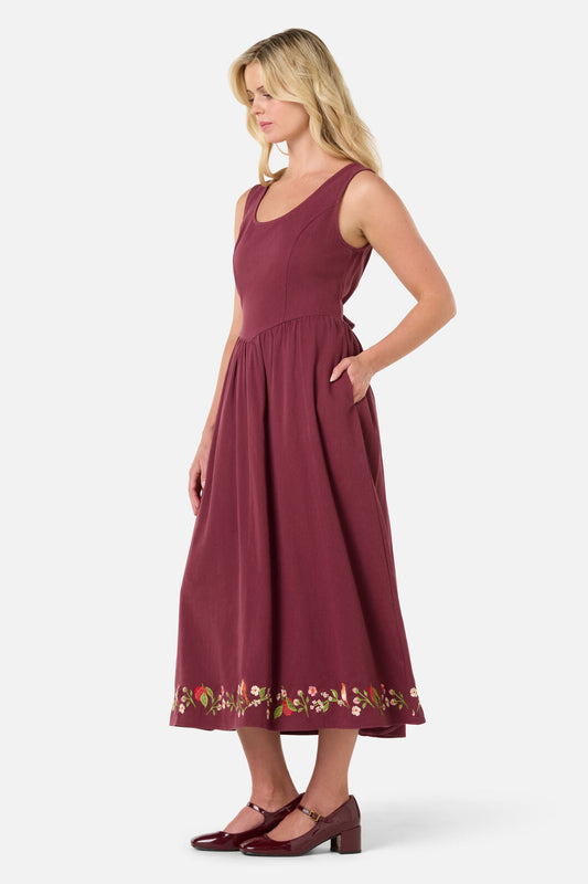 Apple & Robin Emb Midi Dress