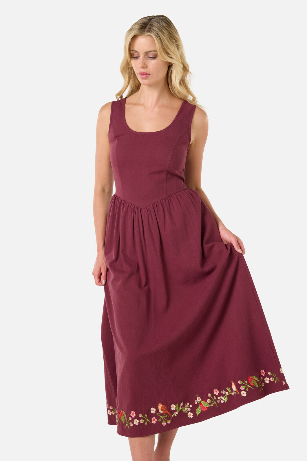 Apple & Robin Emb Midi Dress