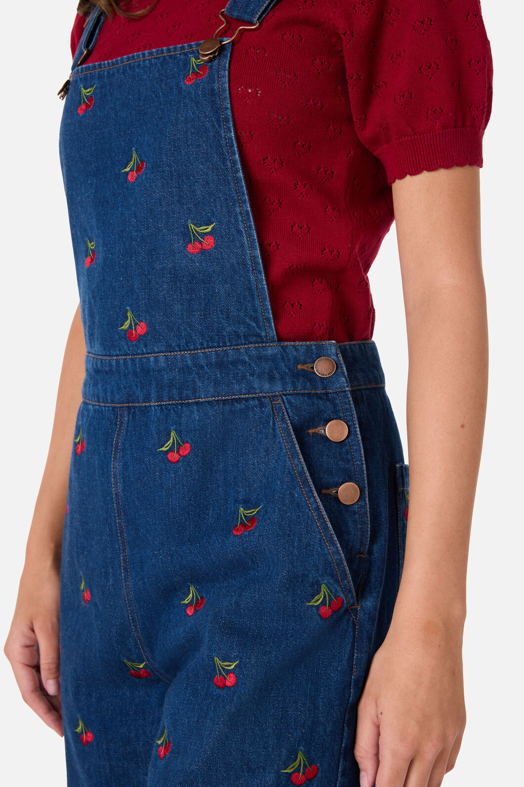 Cherry Embroidered Overall