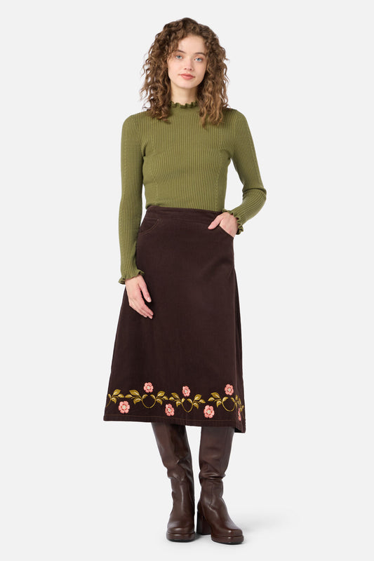 Della Embroidered Midi Skirt