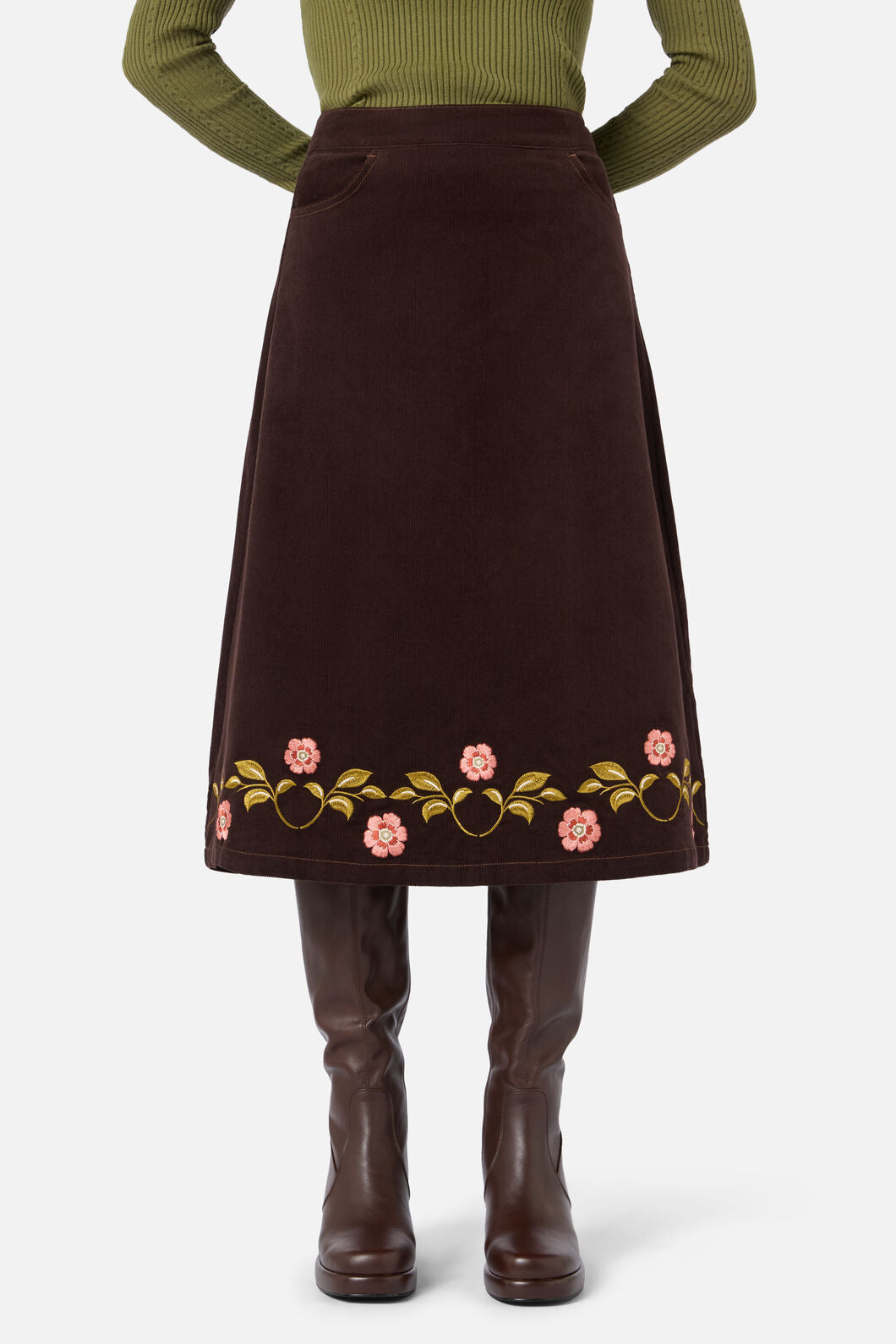 Della Embroidered Midi Skirt