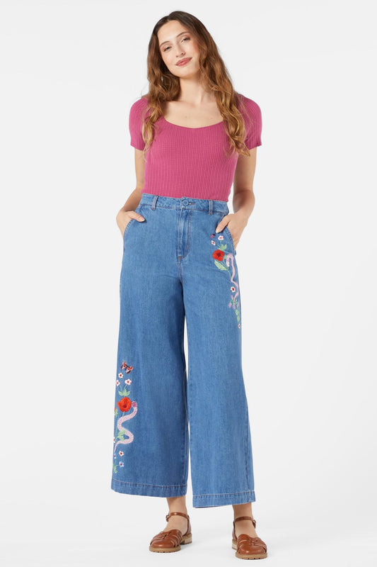 Snake Embroidered Jean