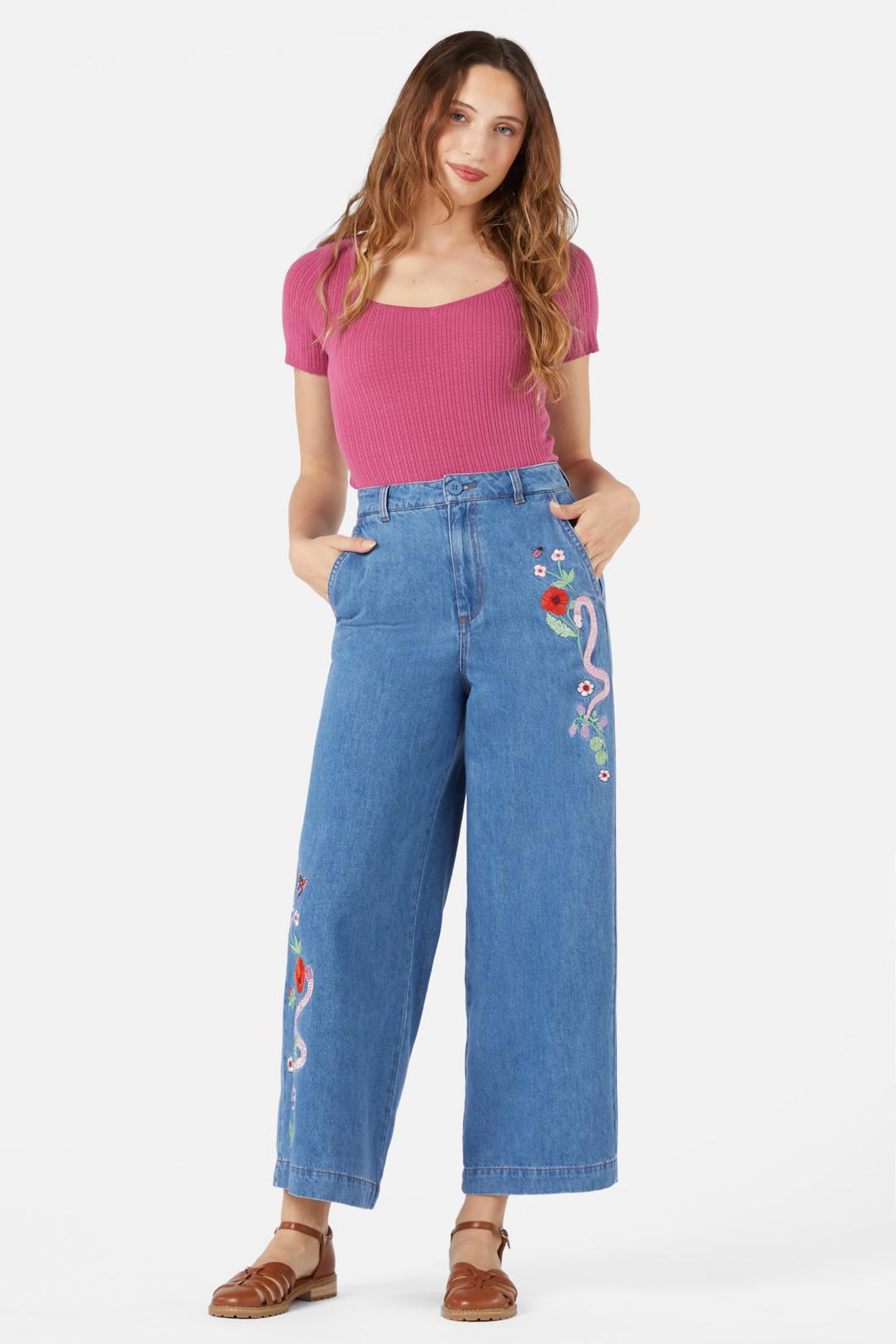 Snake Embroidered Jean