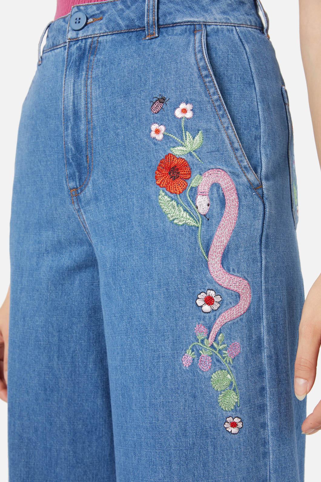 Snake Embroidered Jean