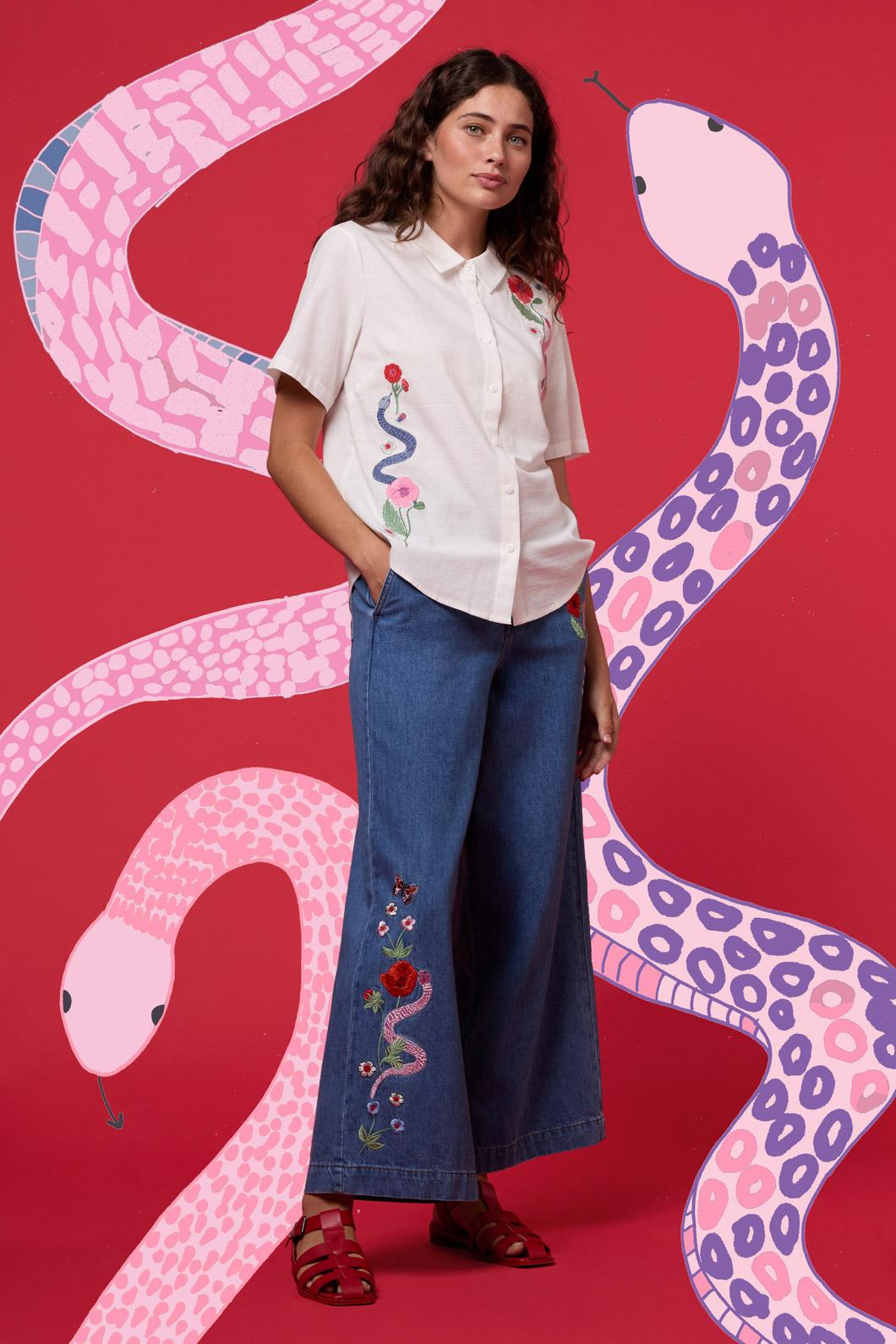 Snake Embroidered Jean