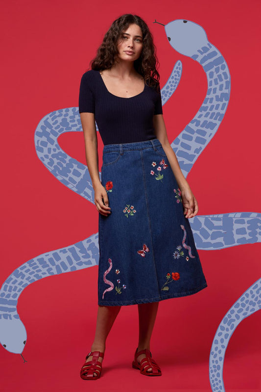 Snake Embroidered Skirt