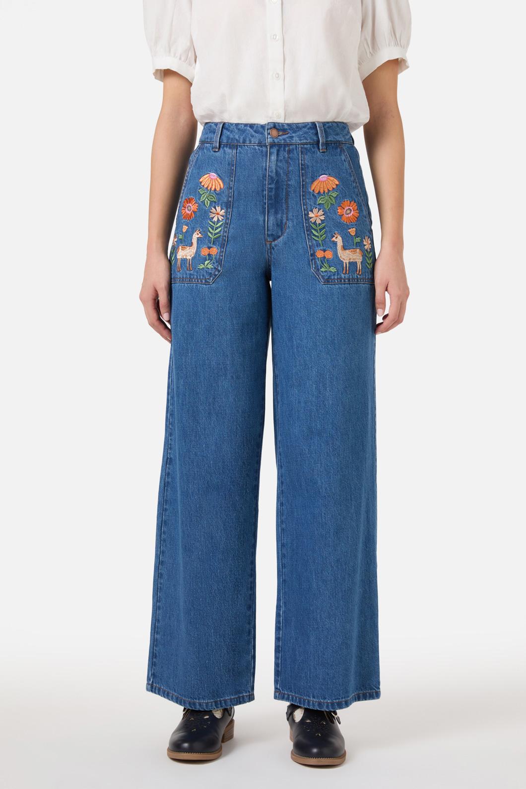 Llama Embroidered Denim Jean