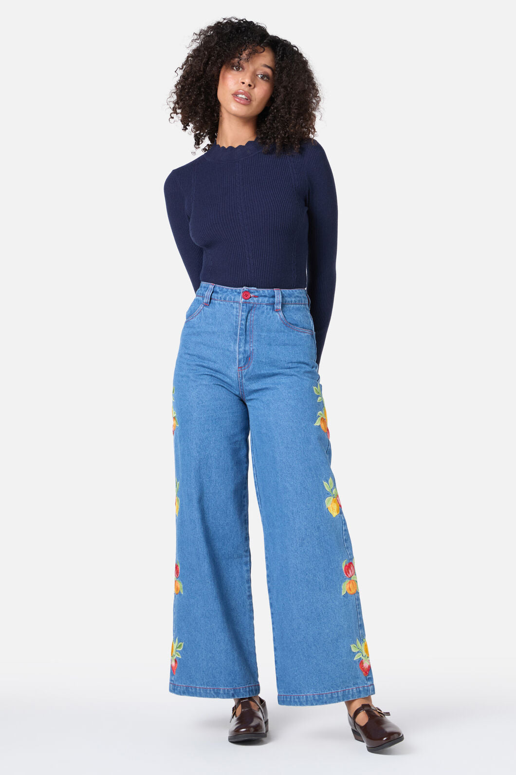 Fruit Embroidered Denim Jean