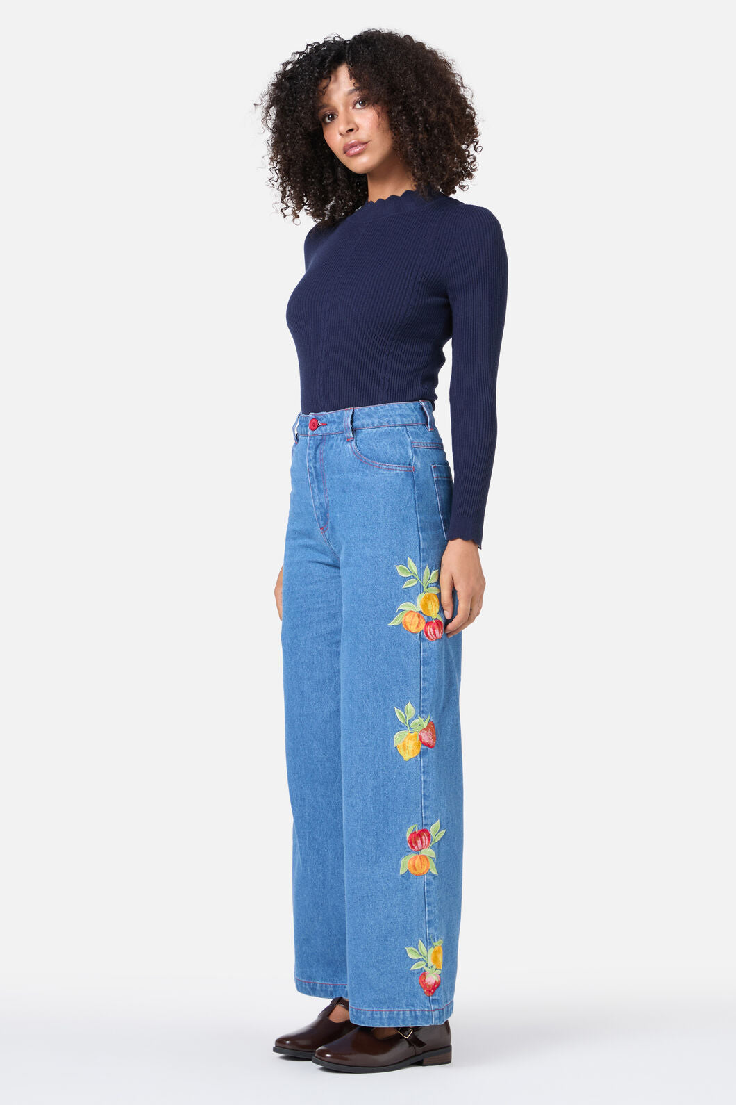 Fruit Embroidered Denim Jean