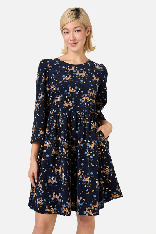Meadow Deer Cord Sleeved Dress