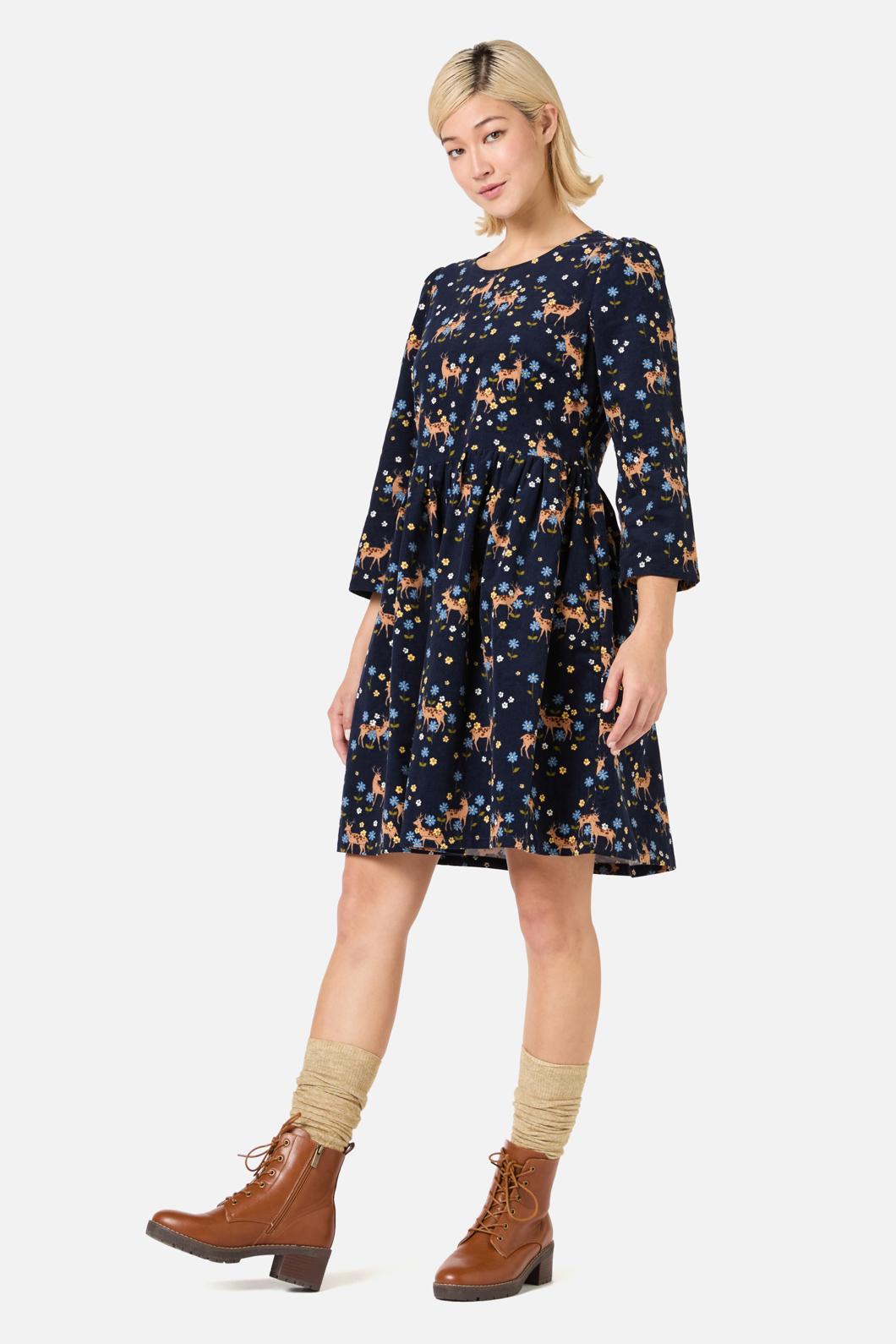 Meadow Deer Cord Sleeved Dress