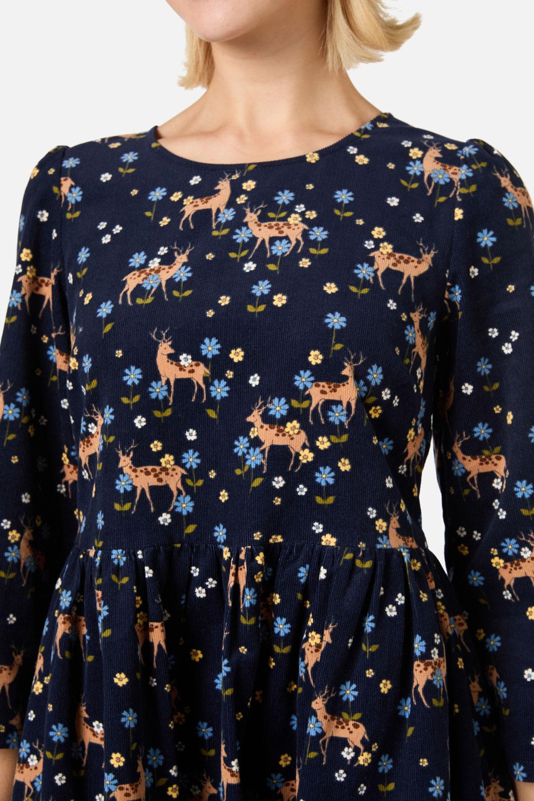 Meadow Deer Cord Sleeved Dress