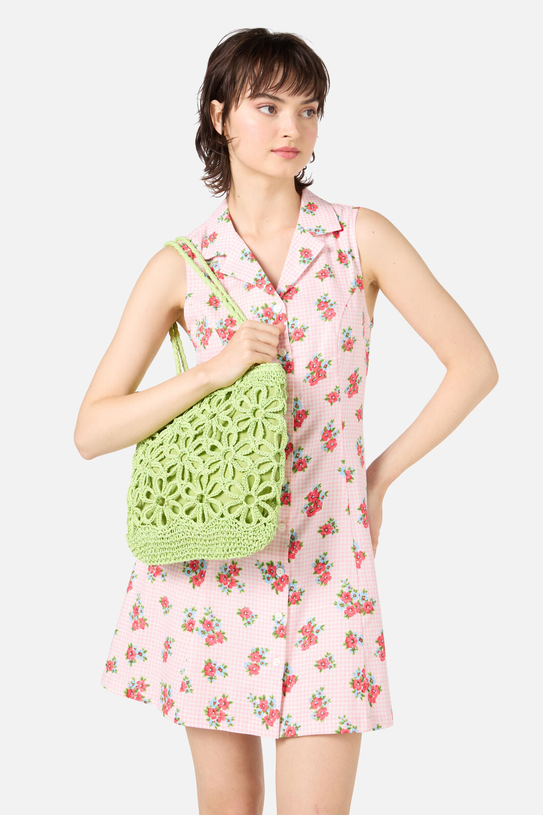 Mint Flower Straw Bag