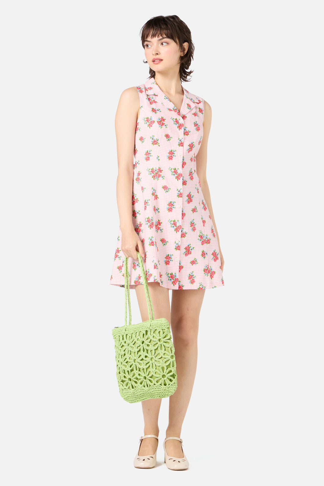 Mint Flower Straw Bag