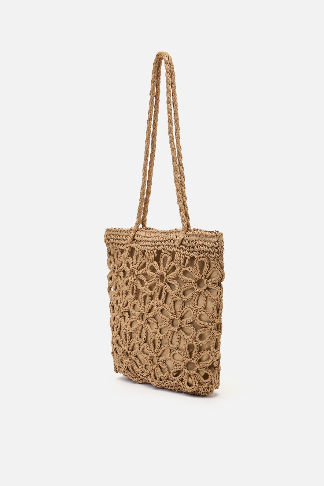 Tan Flower Straw Bag