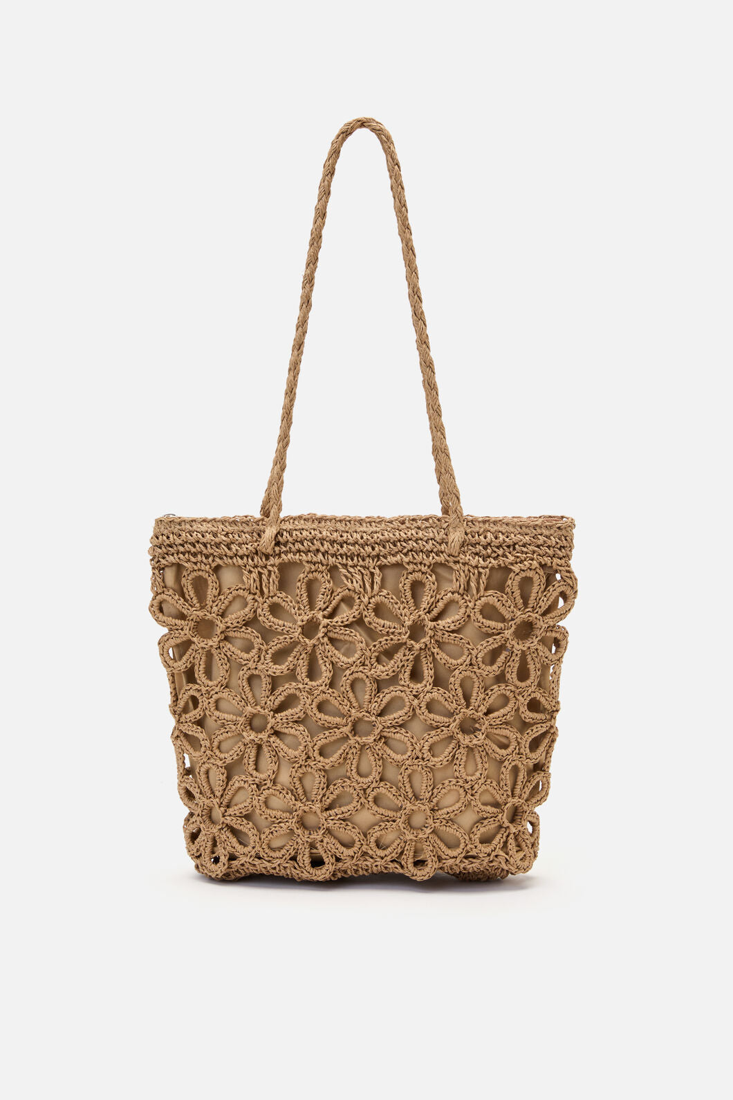 Tan Flower Straw Bag