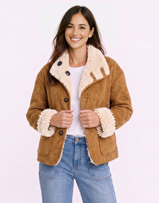 Aspen Reversible Jacket - Camel/Ecru