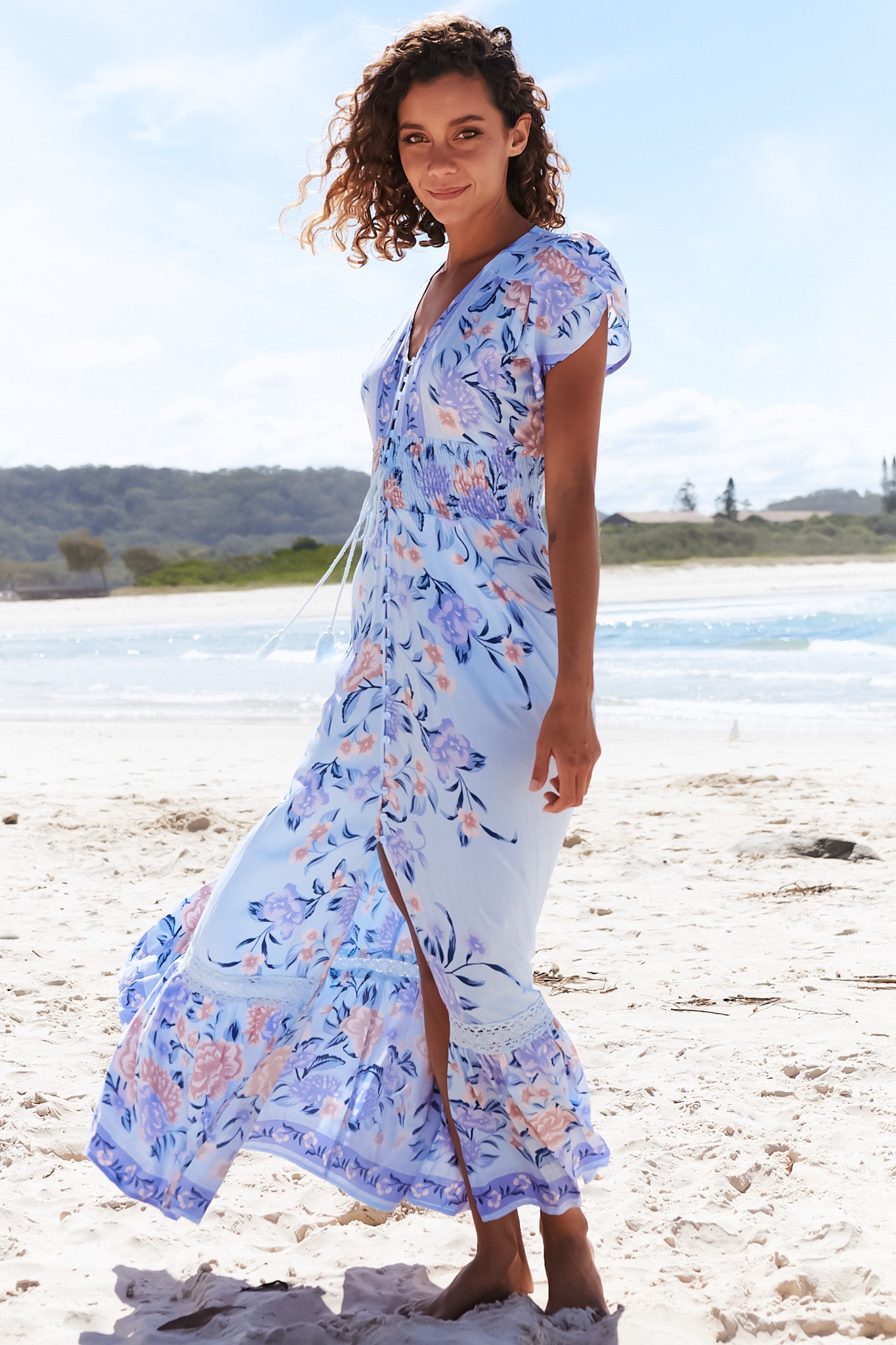 JAASE - Romi Maxi Dress: V Neck Cap Sleeve A-Line 