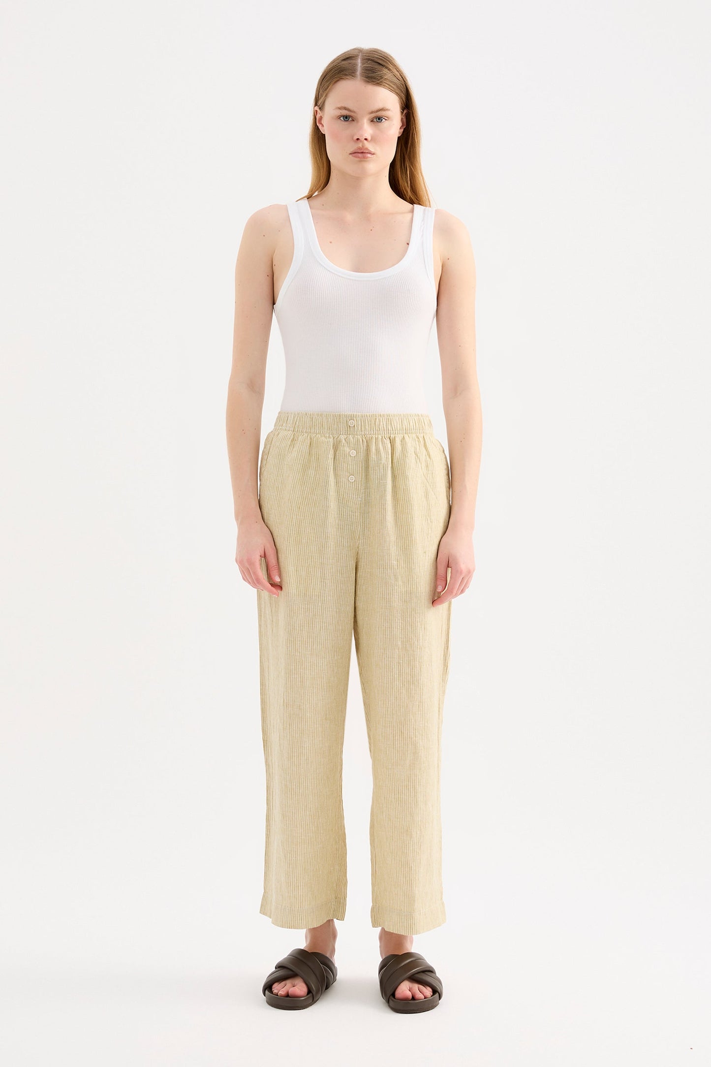 LOUNGE STRIPE LINEN CROP PANT