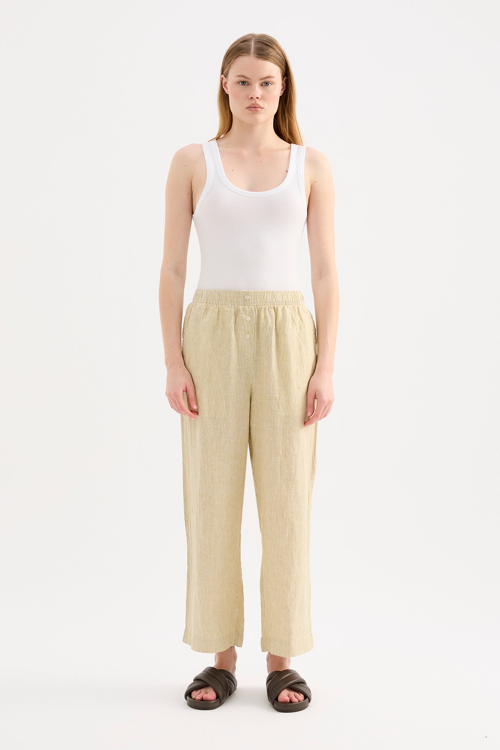 LOUNGE STRIPE LINEN CROP PANT