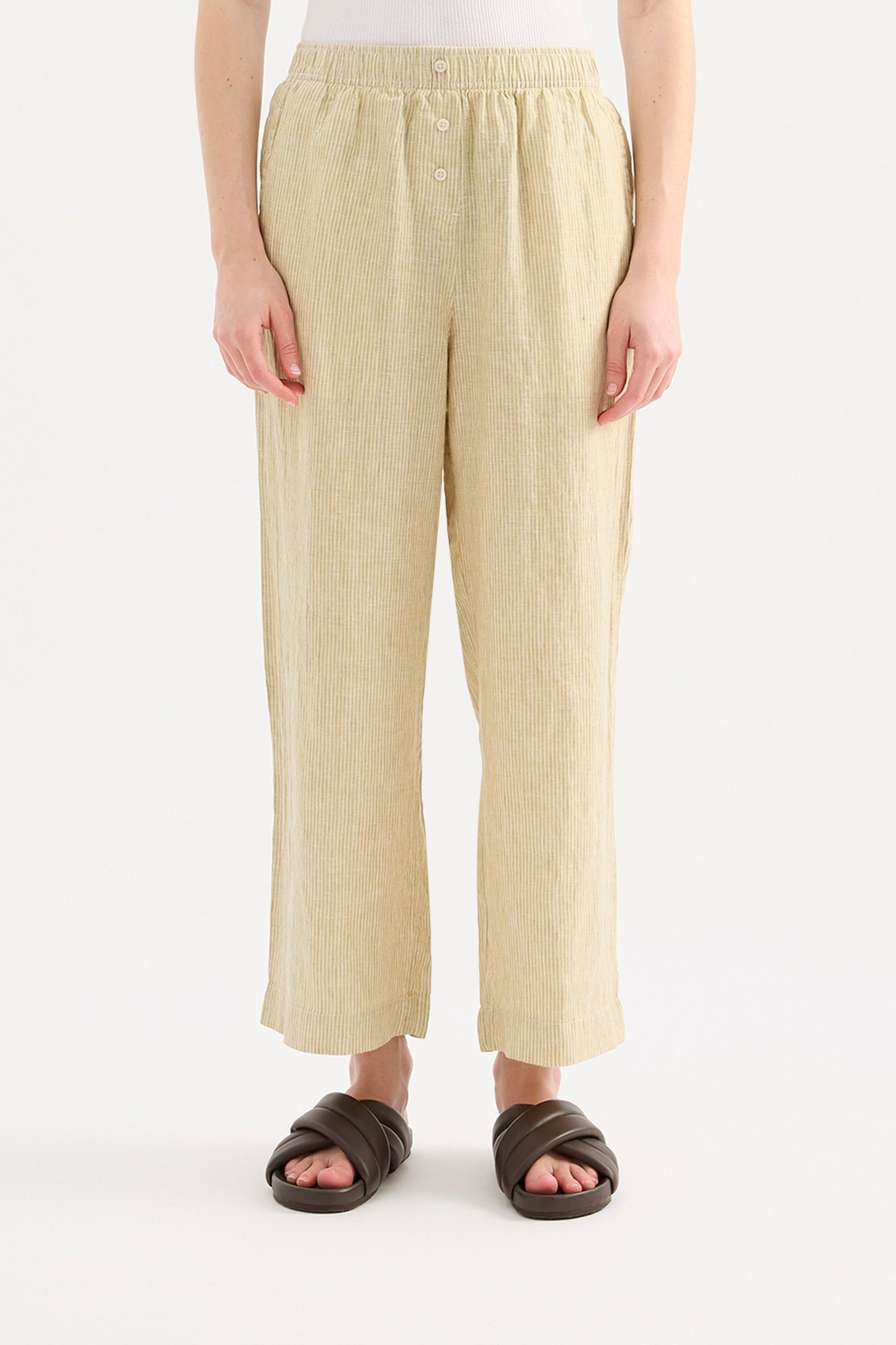 LOUNGE STRIPE LINEN CROP PANT
