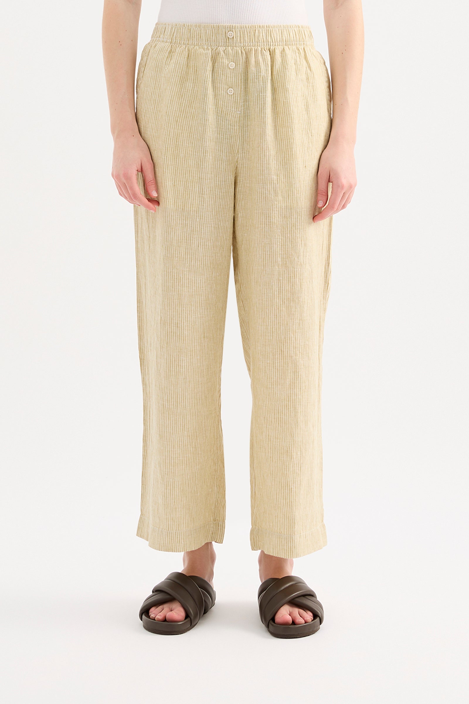 LOUNGE STRIPE LINEN CROP PANT