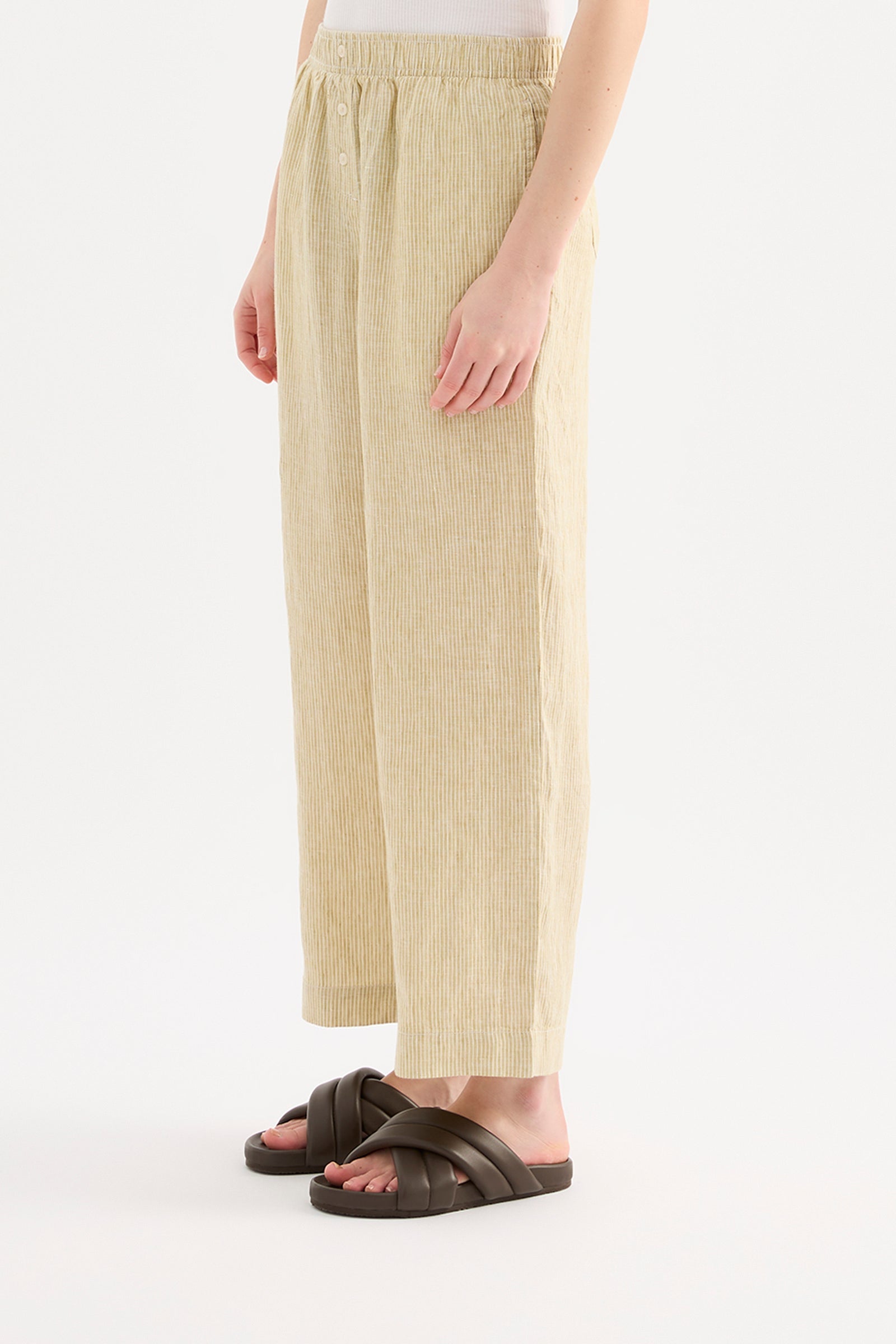 LOUNGE STRIPE LINEN CROP PANT
